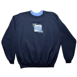 Day Breeze Vtg Navy Blue Embroidered Cat Sweatshirt XL 1X Oversized 90s Grandma